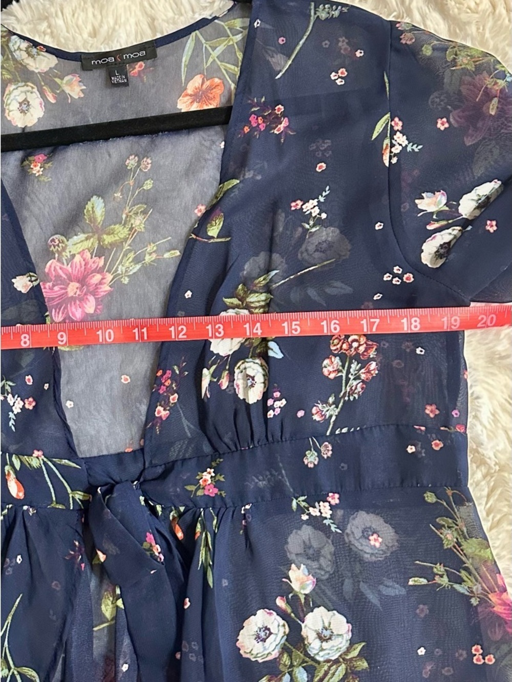 Moa Moa Floral Sheer Kimono Cover Up Boho Festival Navy Large - Picture 7 of 14